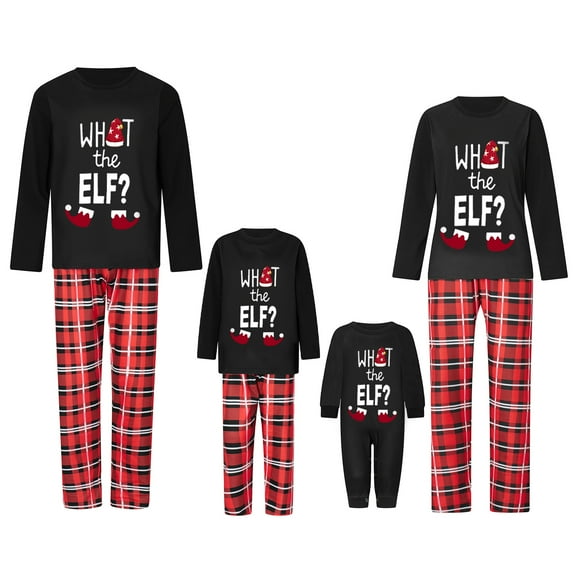 Christmas Pajamas Family Set, Letters Print Long Sleeve T-shirt with Plaid Pants Sleepwear Loungewear