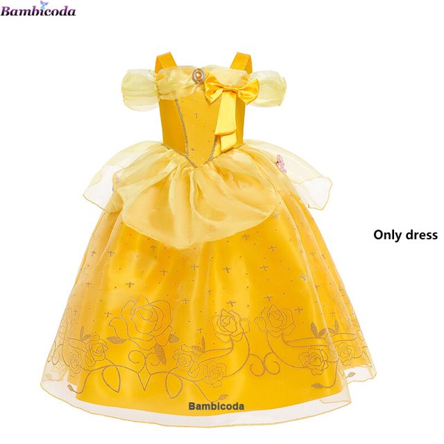 Belle Dress for Girl Princess Kids Floral Ball Gown Child Cosplay Beauty Costume Disney Fancy Party Clothing For Cosplay Party4T(110) Gao Jinjia LED