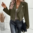 thumbnail image 3 of Kukoosong Women's Faux Leather Jackets, Suede Zipper Pocket Motorcycle Bomber Coats, Open Front Cropped Coat Outwear, 3 of 5