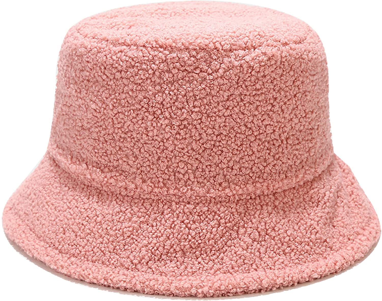 Winter Faux Shearling Shaggy Bucket Hat Warm Fishing Cap for