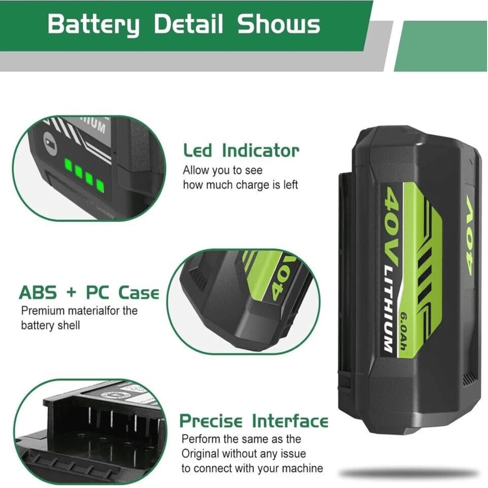 Replacement for Ryobi 40V 6.0Ah Battery Compatible with Ryobi 40 Volt Battery OP4040 OP4026 Cordless Power Tools