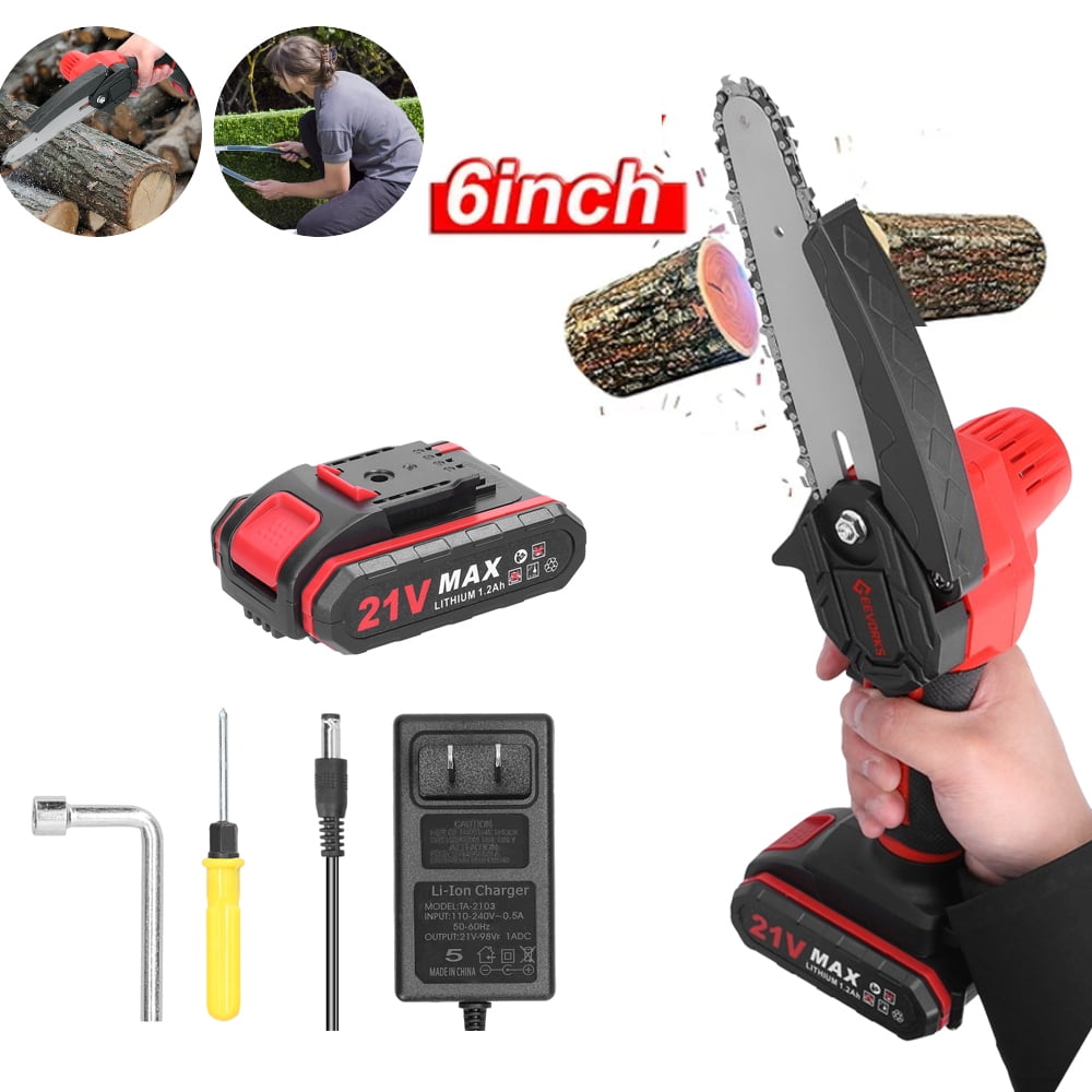 Geevorks Mini Chainsaw, 6-inch Cordless Small Chain Saw , Electric Brushless Chainsaw with Security Lock, Handheld Power Chainsaw for Tree Pruning, Wood Cutting