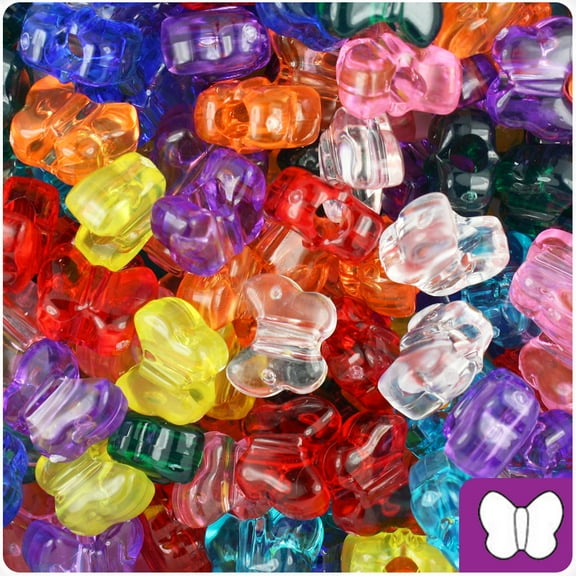 BeadTin Transparent Multi 13mm Butterfly Pony Beads (250pcs)