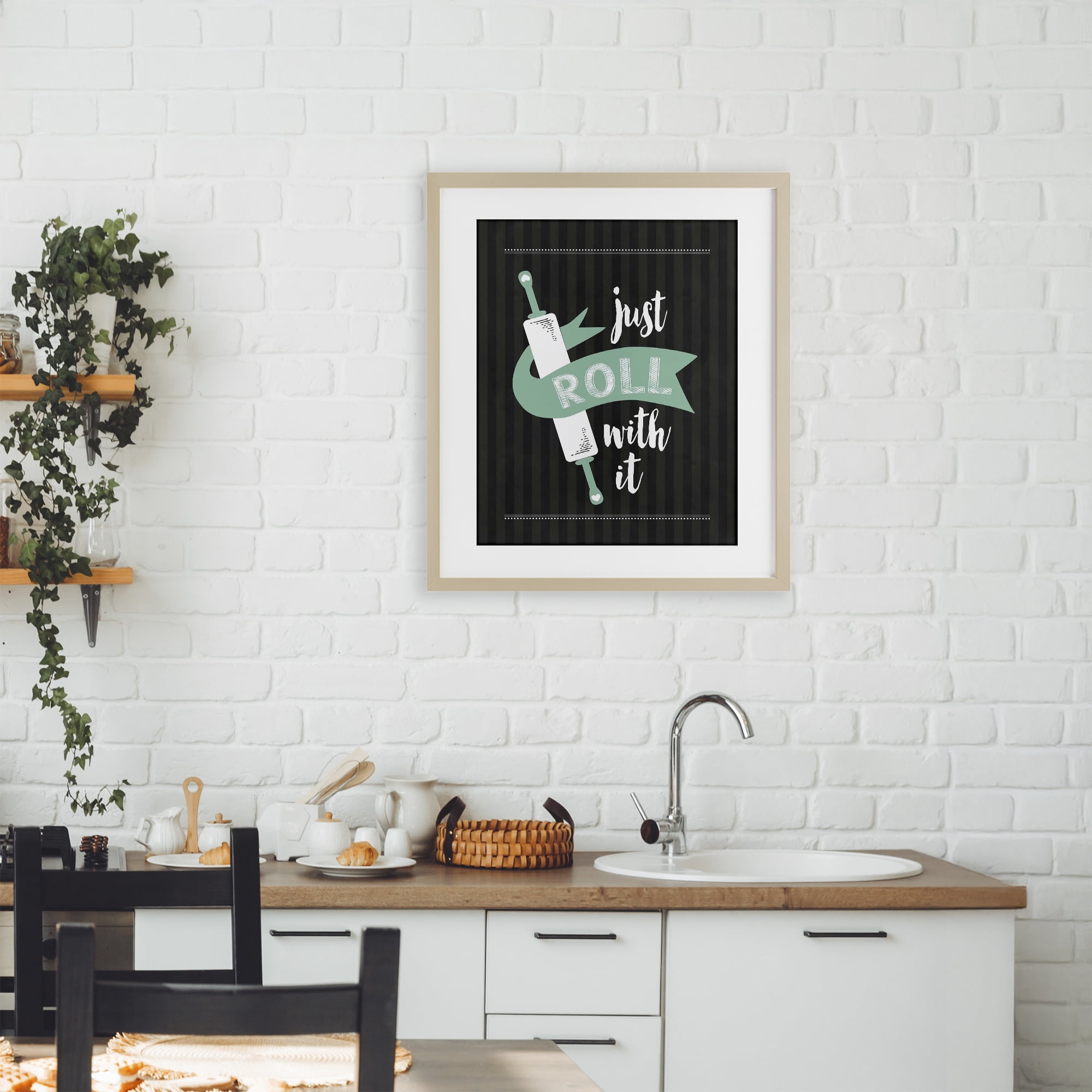 Roll With It Black & Green Birch Framed Print Under Glass, design by Lettered and Lined