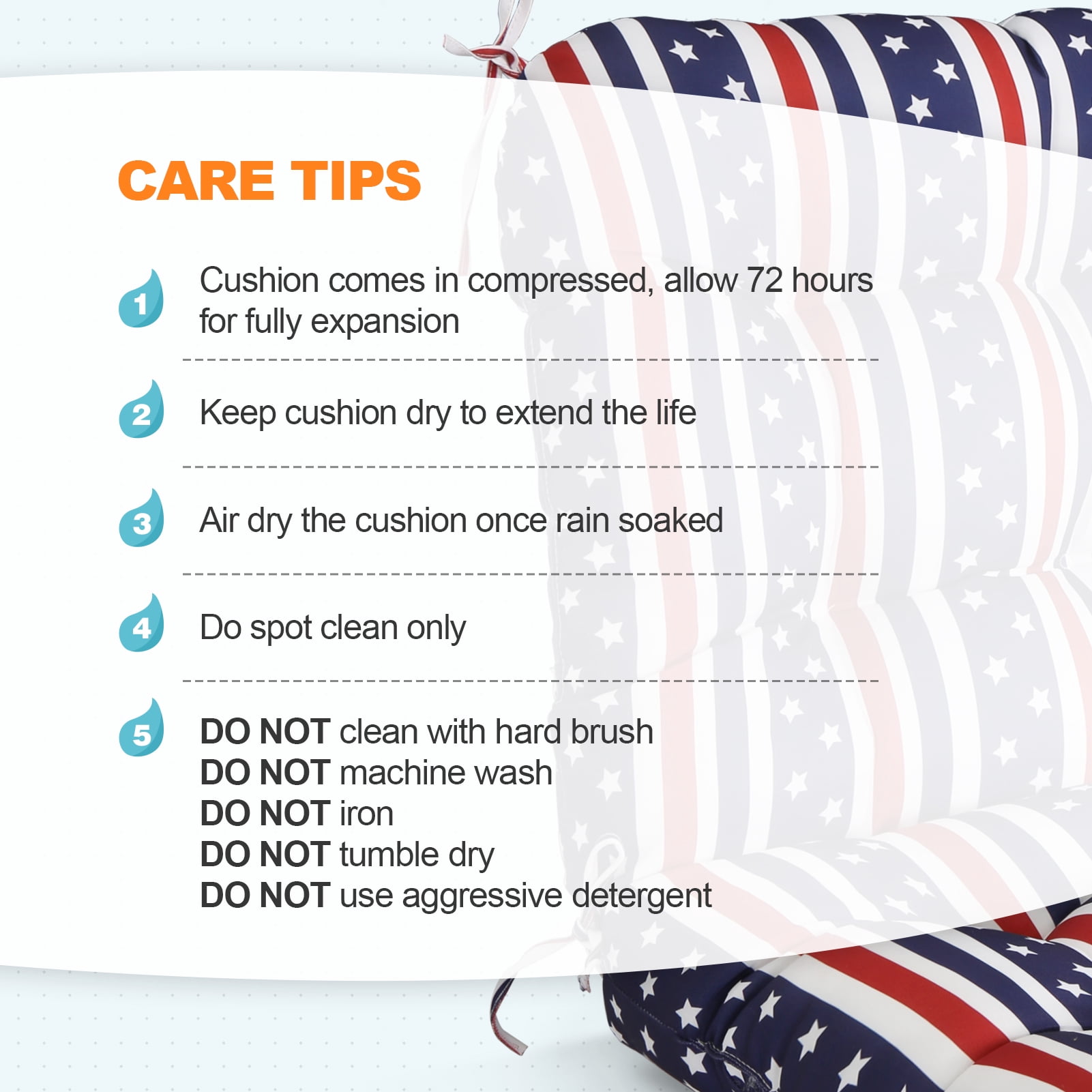 EAGLE PEAK Tufted Outdoor/Indoor Seat/Back Chair Cushion, Set of 2, 42 x 21 in, American Flag