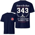 thumbnail image 2 of 9/11 25th Anniversary T-Shirt, HONORING 343 FIREFIGHTERS Short Sleeve Crew Neck Shirt, American Patriotic 25th Memorial Tee, Khaki M, 2 of 4