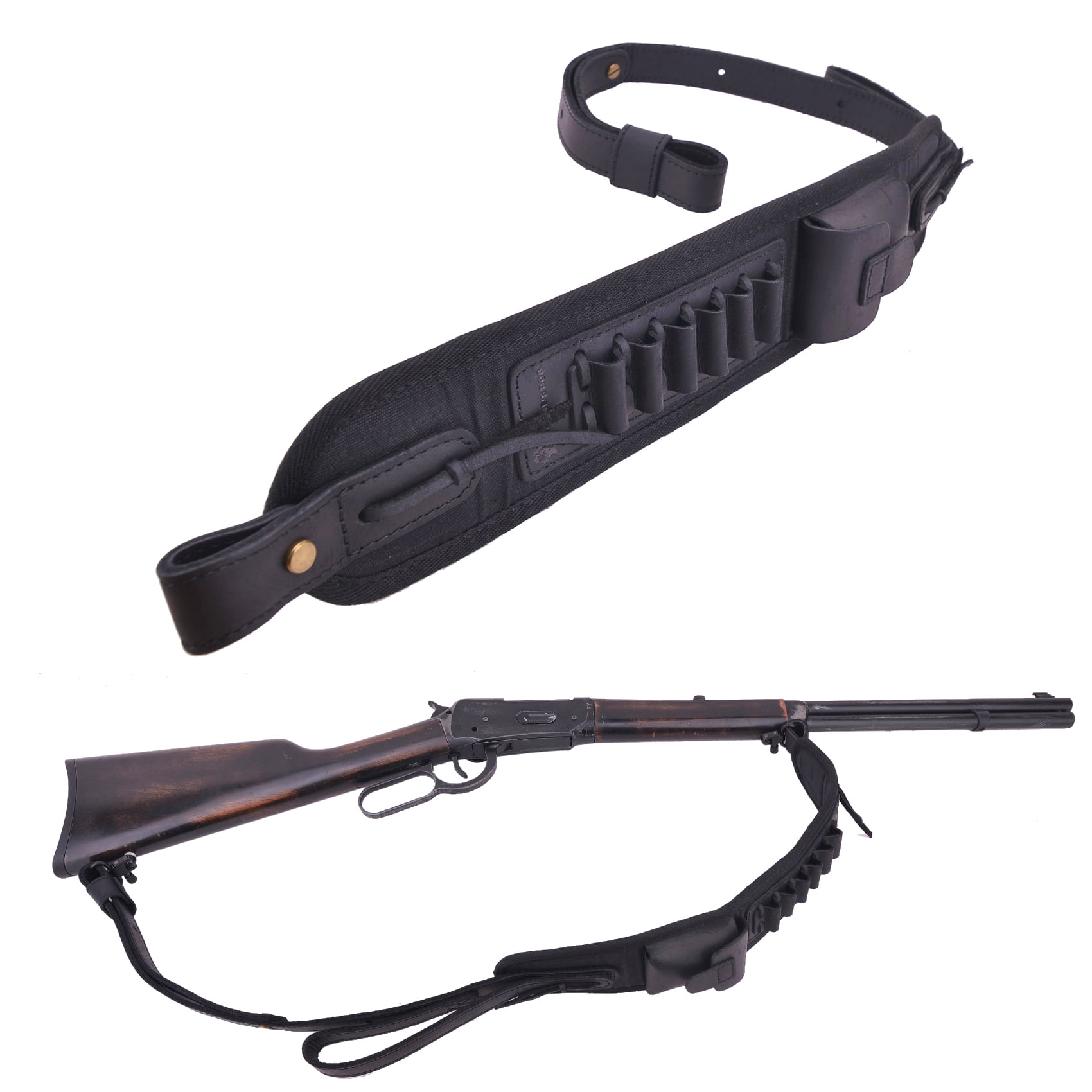 Leather Canvas Rifle Sling Gun Ammo Holder Slots Strap with Swivels for .30/30 .357 Ammo  Hunting GIFTS