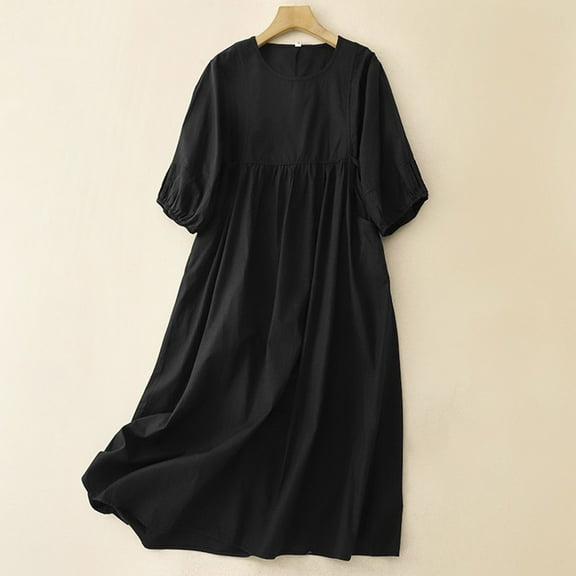 Roncen Women's Casual Loose Dress - Relaxed Fit Comfortable Maxi Dress for Daily Wear, Versatile Stylish Tunic Design with Breathable Fabric for Outings and Casual Occasions