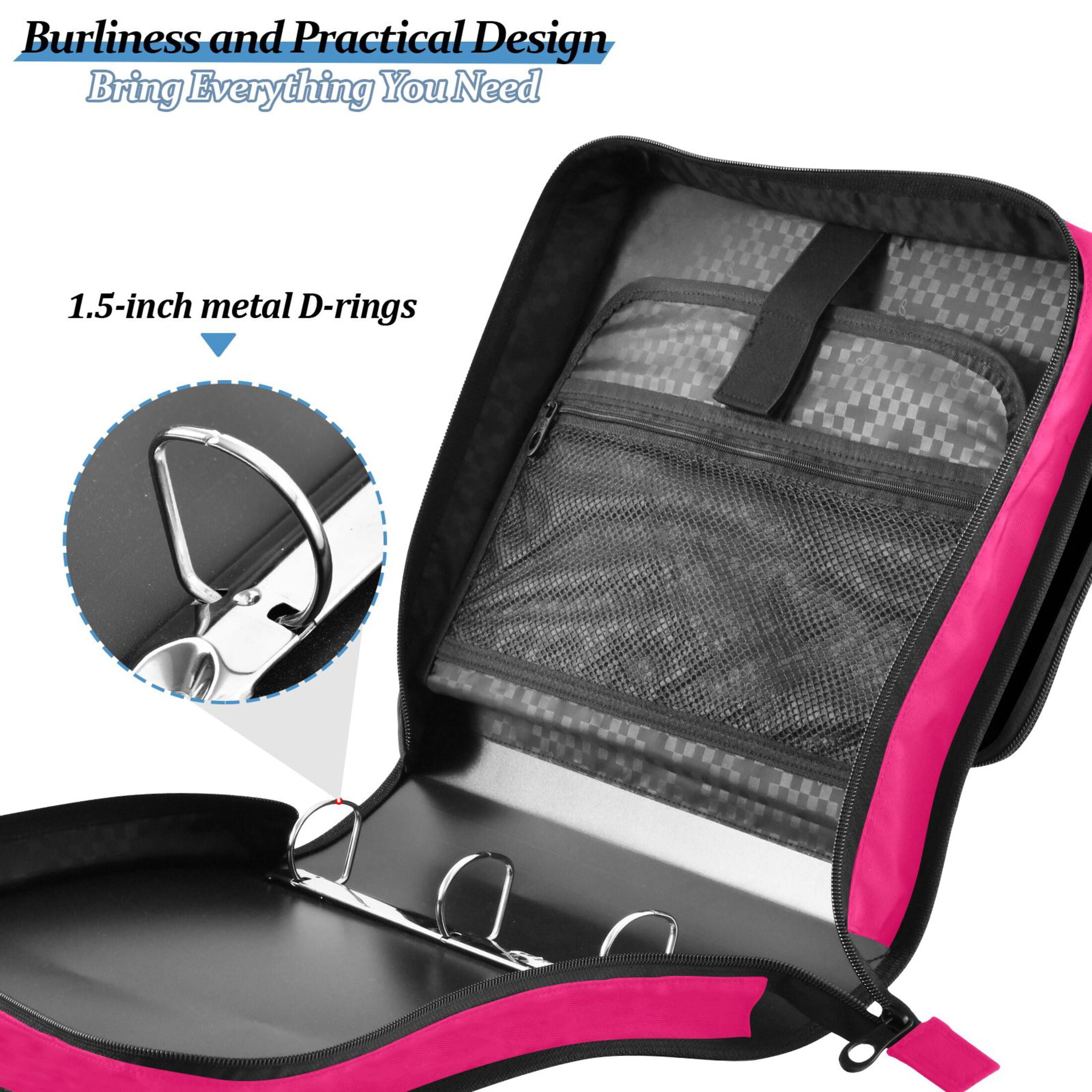 ALAZA Zipper Binder Deep Pink 3 Ring Trapper Keeper File Folder Organizer Bag