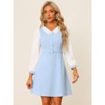 thumbnail image 2 of Vestido Midi Elegante Con color De Contraste Y Cuello En V de Manga Larga Para Mujer Azul Claro XS, 2 of 5