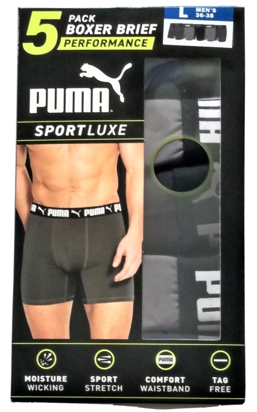 حبو Puma Men's Sportluxe Performance Boxer Brief, 5-pack (Large, Blue, Gray and  Black) حبو