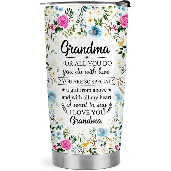 Gifts for Grandma - Grandma Gifts from Grandchildren - Grandma Christmas Gifts, Grandma Birthday Gifts - 20oz Floral Grandma Stainless Steel Tumbler