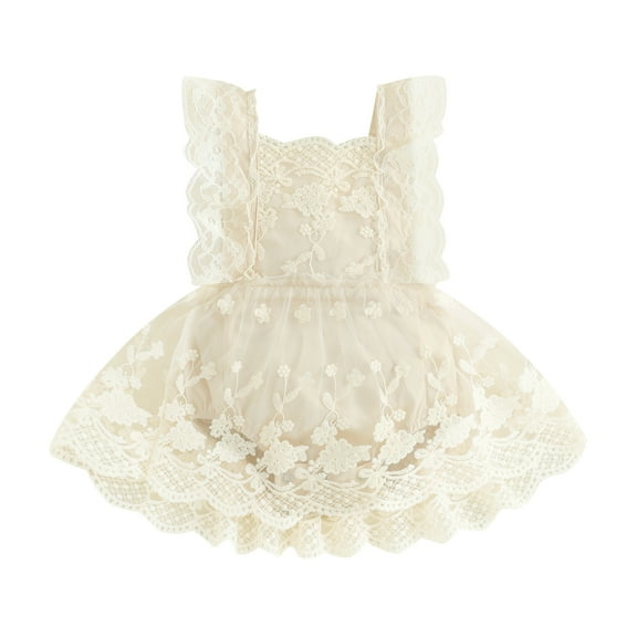 Musuos Baby Girls Summer Romper Dress, 3 6 12 18 24M Sleeveless Plain Floral Lace Embroidery Skirt Jumpsuit