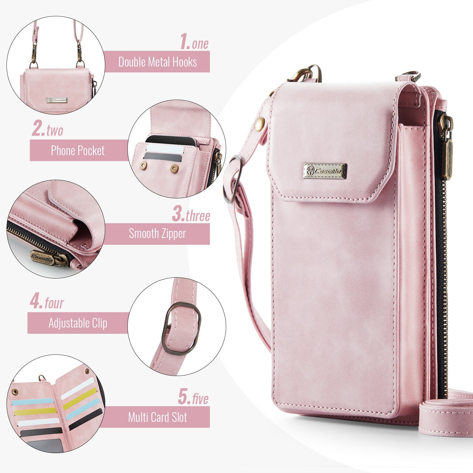 Crossbody Cell Phone Purse Bag for Women Men, Small Leather Wallet with 10 Card Slots, Zipper Pocket & Adjustable Strap Shoulder Bag Clutch with Magnetic Closure Fits Most Smartphones Under 7.3",Pink