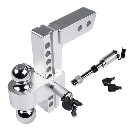 Mustrod Fits 2" Receiver Adjustable 8" Drop/Rise Aluminum Trailer Hitch 12500 LBS 2" & 2-5/16" Dual Ball