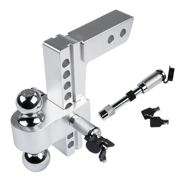 Mustrod Fits 2" Receiver Adjustable 8" Drop/Rise Aluminum Trailer Hitch 12500 LBS 2" & 2-5/16" Dual Ball