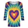 thumbnail image 4 of 3/4 Sleeve Blouses for Women Funny Tie Dye Crew Neck Pullover Tops Trendy Spring Summer T-shirt Holiday Beach Attire, 4 of 5