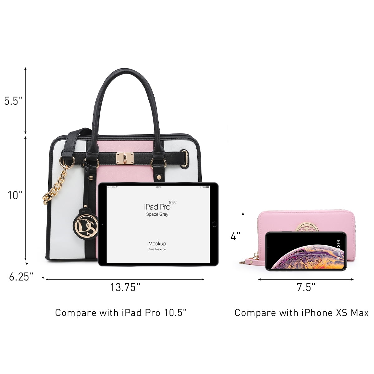 Dasein Women Handbags Purses Two Tone Satchel Bags Top Handle Shoulder Bags Work Tote with Matching Wallet