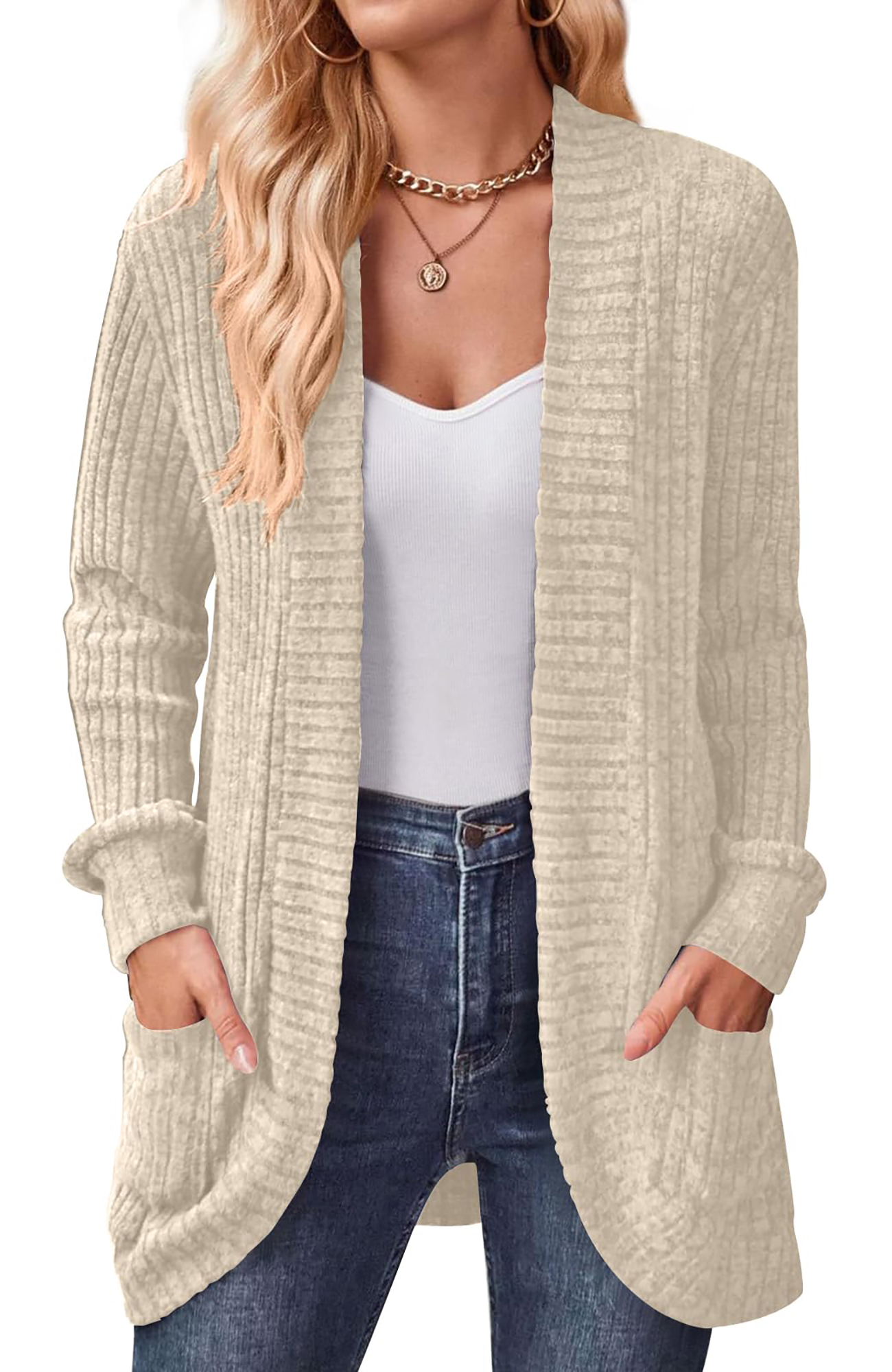 Shine Up Women's Rib Knit Cardigan with Pockets photo 1