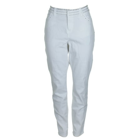 Inc International Concepts Womens White Silver Studded White Skinny Jeans 14