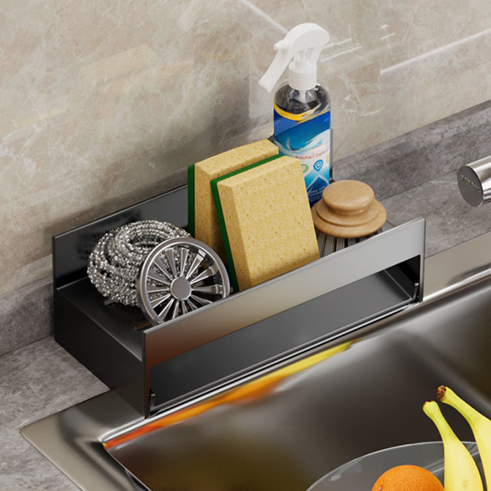 Organizador De Fregadero Inoxidable – Soporte Para Esponjas Sin Tornillos, Drenaje Rápido