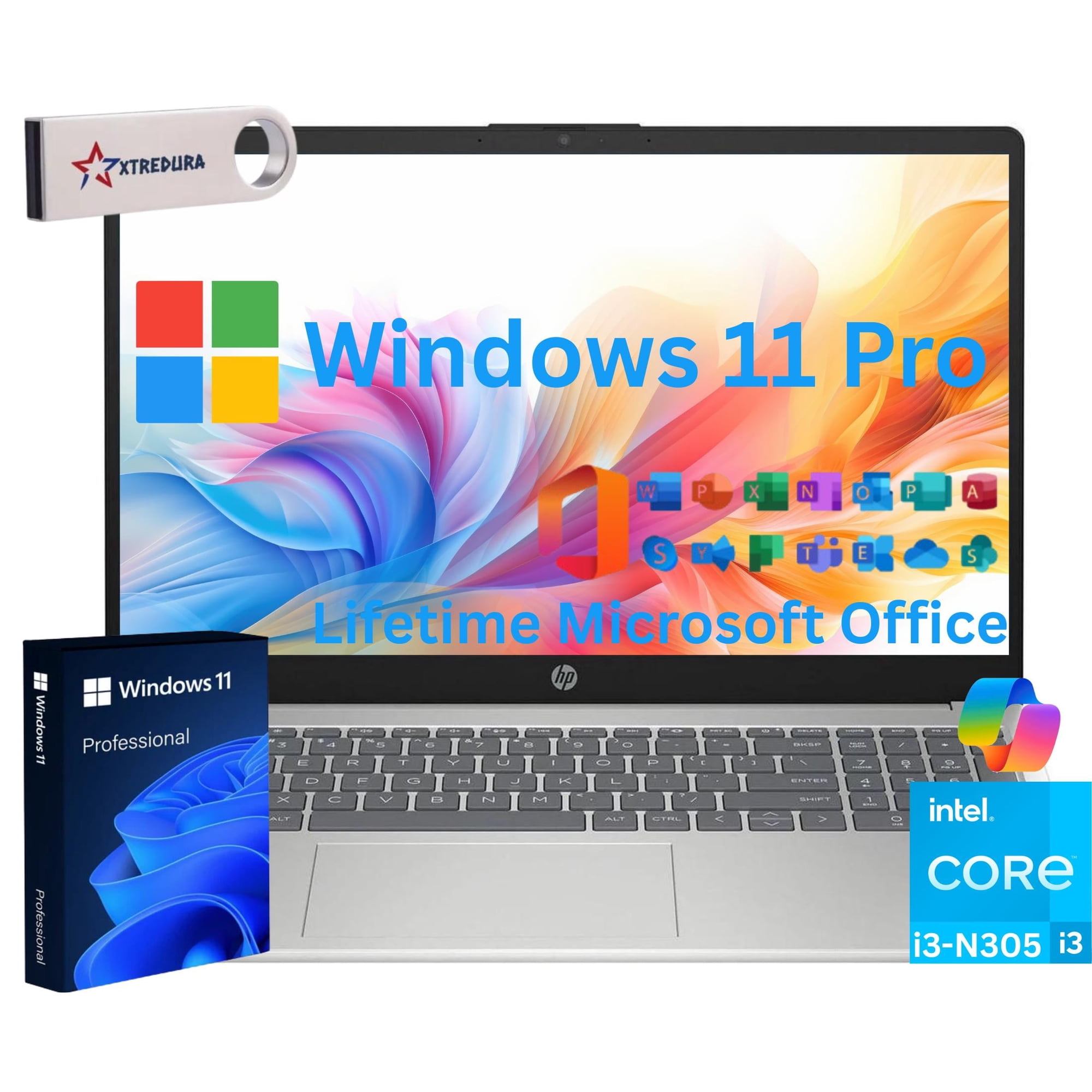 HP 17 inch Laptop, Intel Core i3-N305, ,17.3" HD+ , Intel Core i3-N305 (Beat Ryzen 5 7520U) 16GB RAM, 256GB SSD, Webcam, Bluetooth, Wi-Fi, Lifetime MS Office ,Windows 11 Pro For Business and Student