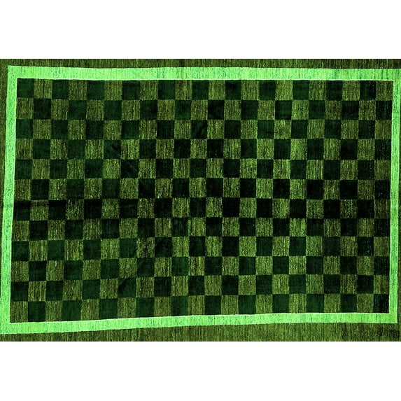 Ahgly Company Indoor Rectangle Checkered Green Modern Area Rugs, 6' x 9'