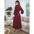 thumbnail image 6 of Women Robes Long Knit Bathrobe V-Neck Casual Loungewear Wine Red L, 6 of 7
