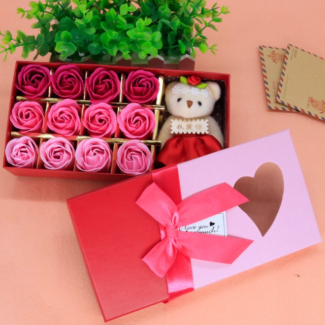Caja de regalo con forma de flor de jabón con forma de corazón de melocotón y ventana, caja creativa para primera joyería, regalo de cumpleaños para el día de San Valentín