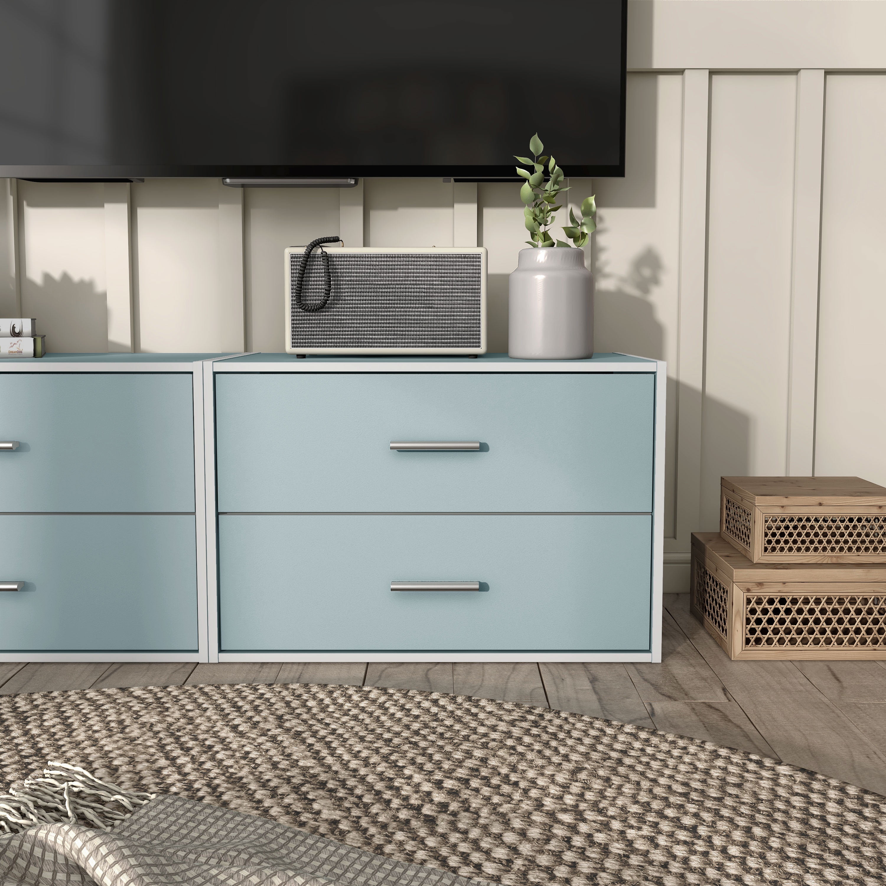 Furniture of America Brooks Stackable 2-Drawer Wood Light Blue Kids Cabinet