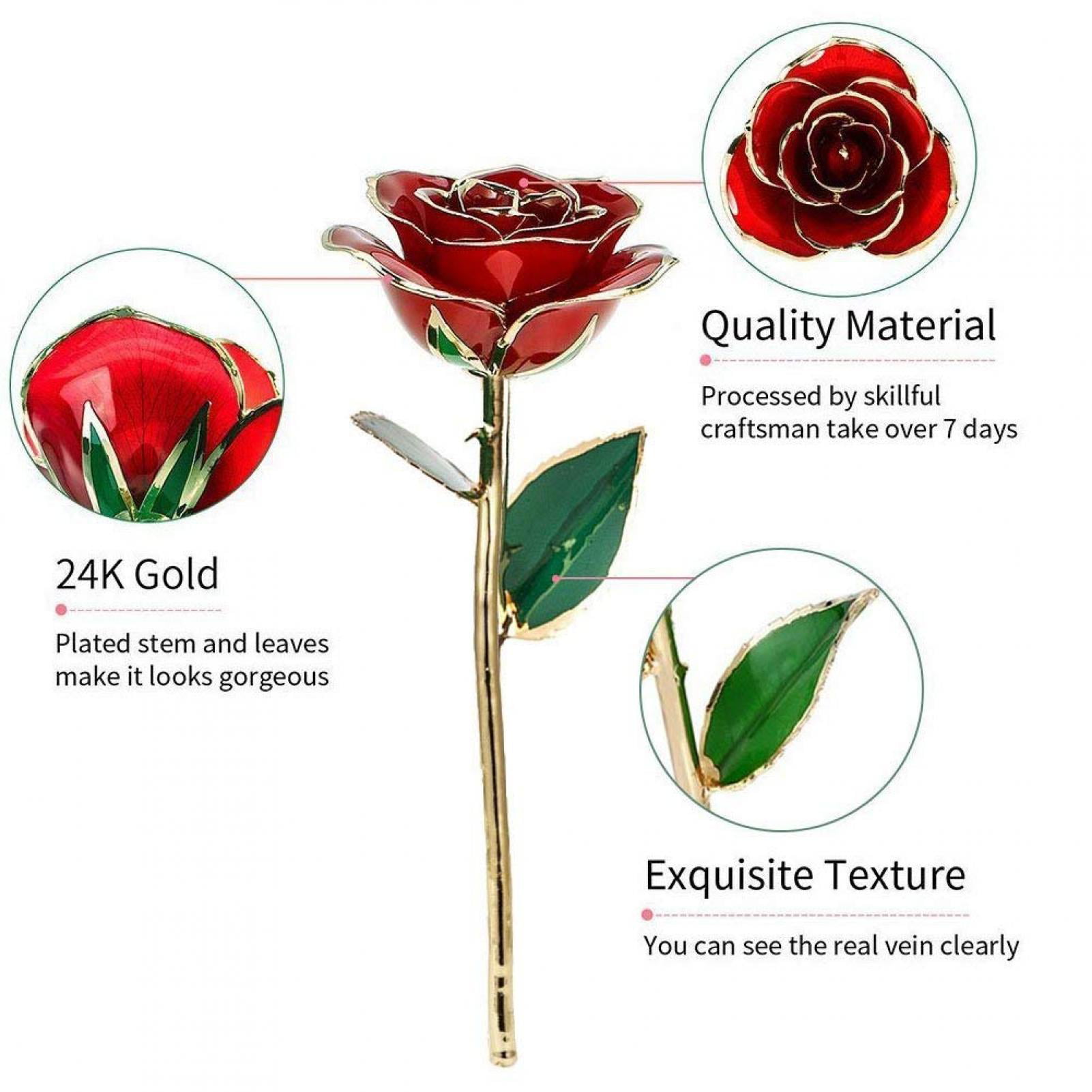 Gold Dipped & Plated 24K Real Long Stem Red Rose Flower Forever Decoration New 