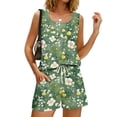 thumbnail image 4 of JULMCOMO 2 Piece Sets for Women Floral Print Square Neck Lightweight Summer Short Sets Drawstring Waisted Baggy Outfits with Pockets Green 2XL, 4 of 8