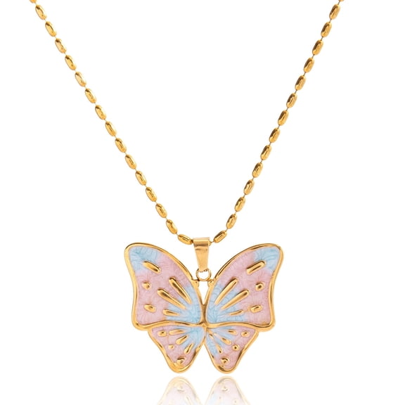 Sunyuer Golden 18K Gold-Plated Stainless Steel Enamel Butterfly Pendant Necklace for Women - Chic & Colorful