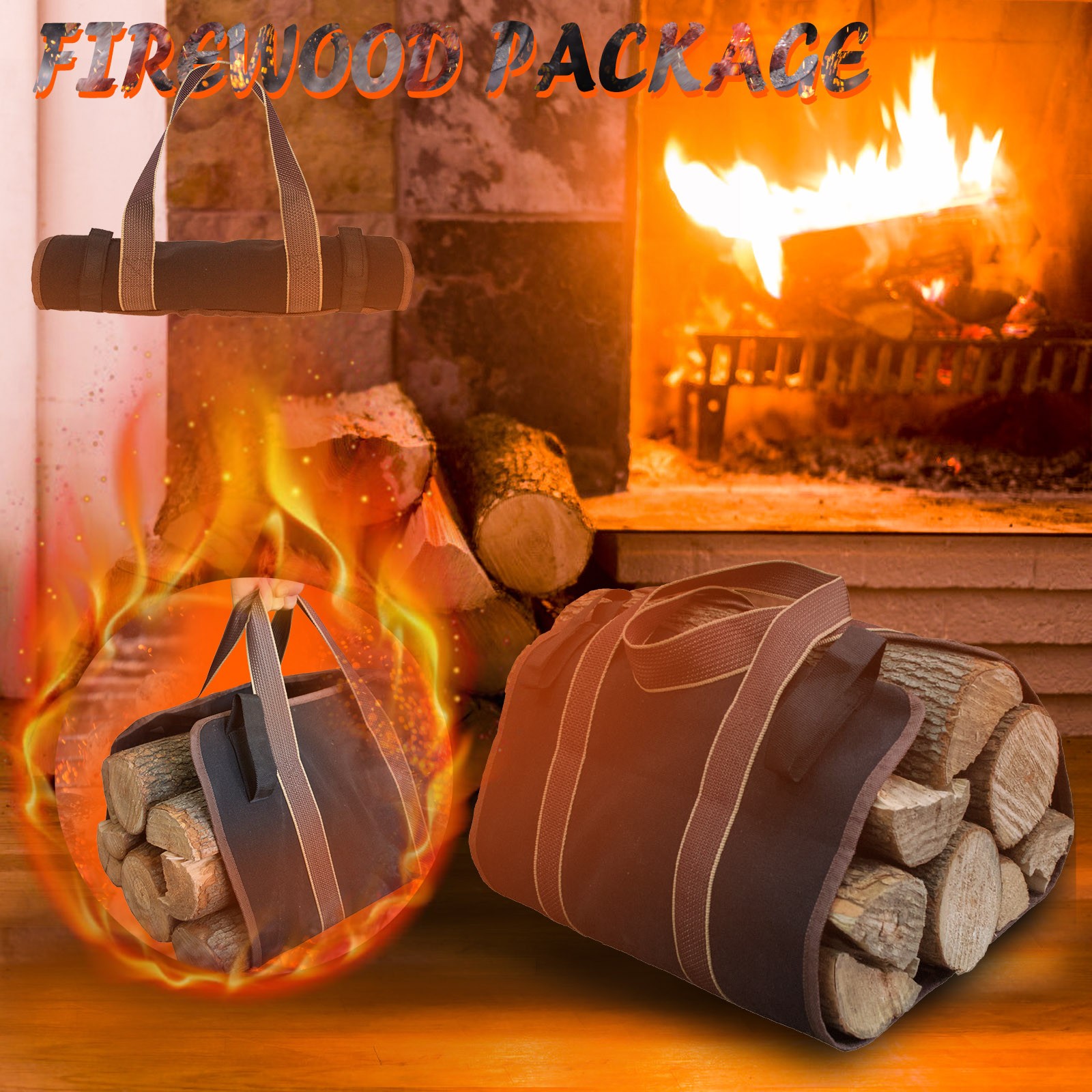 WNG Large Canvas Firewood Carrier Log Tote Bag Indoor Fireplace Log