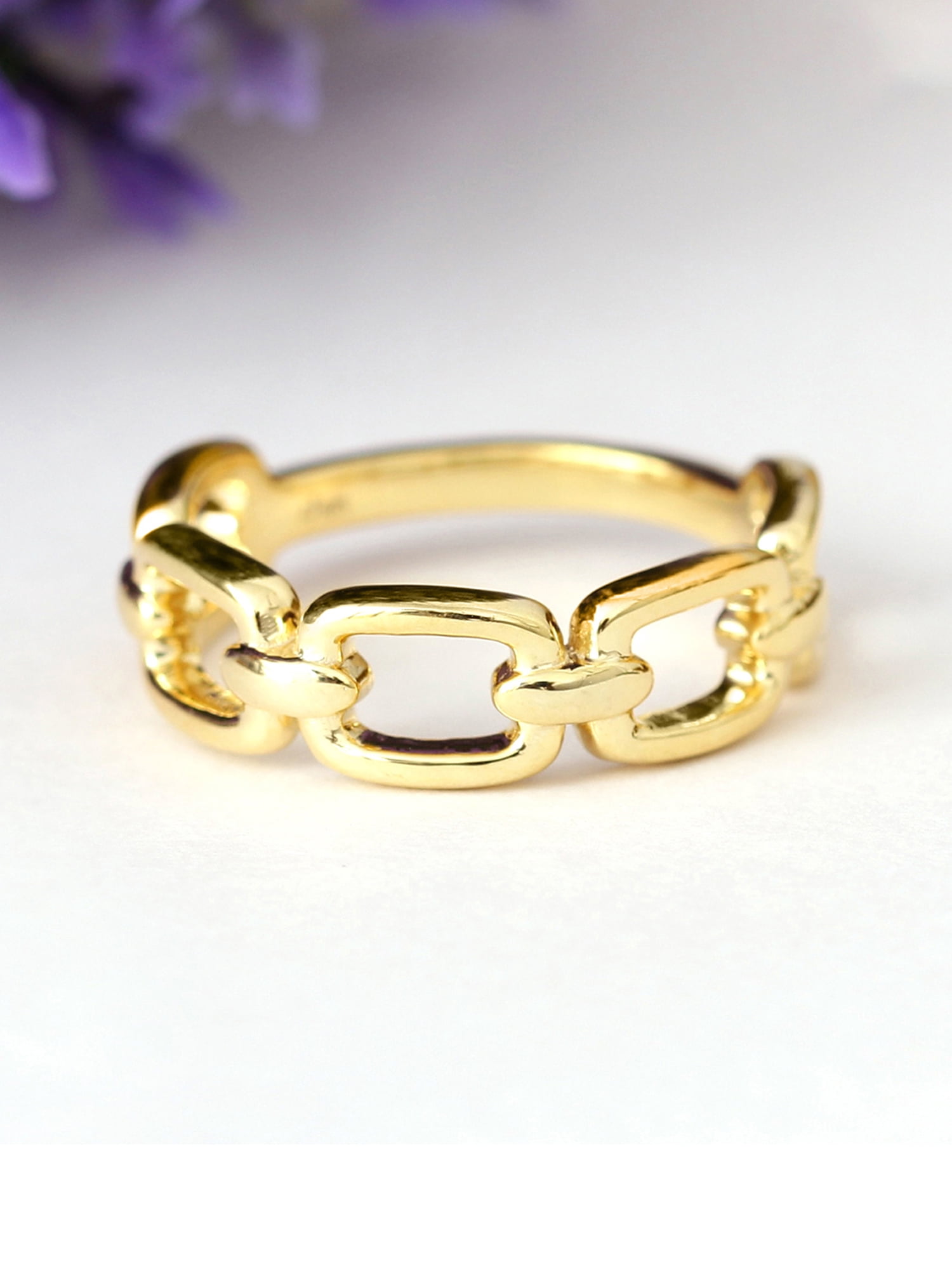 JewelersClub 14K Gold over Silver Link Friendship Ring for Women | Dainty 14K Gold over Silver Promise Ring For Women | Silver Hand-Crafted Link Ring For Women