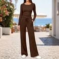 thumbnail image 2 of YHCY Women 2 Piece Loungewear Set Slim Long Sleeve Crewneck Trackshirts Fall Trendy Drawstring Waisted Wide Leg Sweatpants Comfy Stretchy Suits Comfy Sets Athletic Lounge Sweatsuit Coffee M, 2 of 7