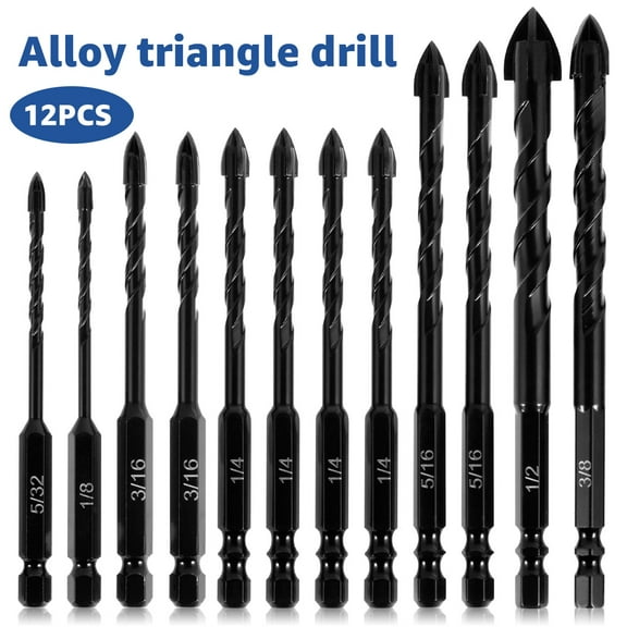 Adifare 12Pcs Masonry Drill Bit Set Alloy Concrete Drill Bit Cross Head Tile Drill Bit 3/4/5/6/8/10/12mm for Concrete Glass Ceramic Tile Wood Marble