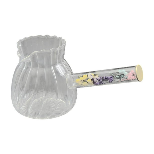 Jarra de agua de vidrio transparente con asa lateral, cómoda de sostener, multiusos. Forma de rayas