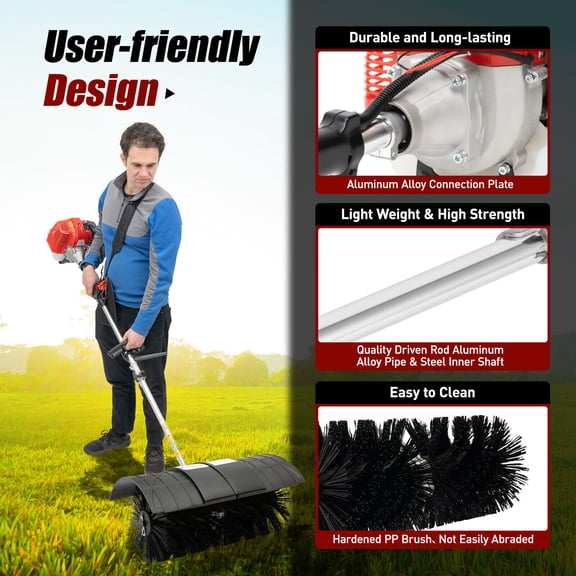 52CC 2 Stroke Gas Power Brush Broom Sweeper Artificial Grass Driveway Sweeper