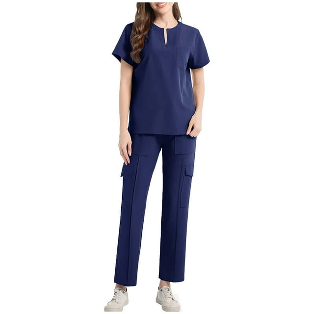 HongQid Ensemble de Sarrau pour Femmes, Hauts à Col Rond et Pantalons Jogger Cargo - MotionTech, Extensible 4 Directions, Résistant aux Plis, Anti-Rétrécissement