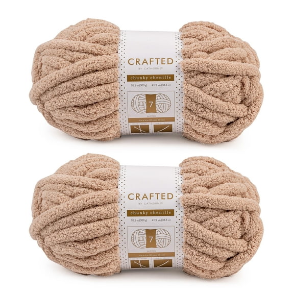 Crafted by Catherine Beige Chunky Chenille Jumbo Yarn, 41 yards, 10.5oz/300g (2 Pack)