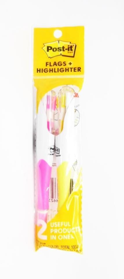 Post-it Flags + Highlighter Narrow Chisel w/ Built-in Post-it Flag Dispenser 2pk