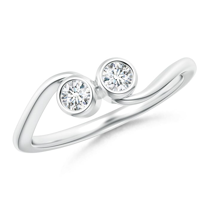 Angara Two Stone Bezel Set Round Diamond Engagement Ring in 14K White