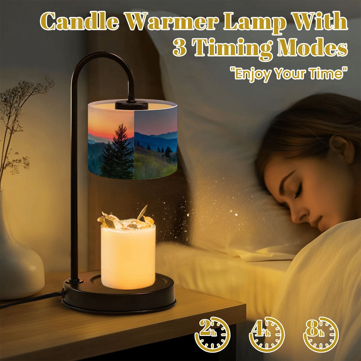Candle Warmer Lamp with Timer Dimmer Misty Rolling Mountain Just Before Sunrise Great Smoky Mountains Candle Lamp Warmer for Jar Candle with 4 Bulbs Gifts for Women House Warming Gifts