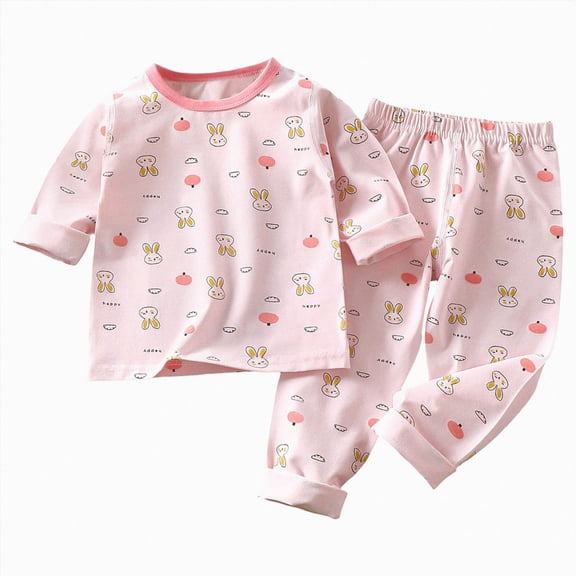 TOWED22 Baby Girl Boy Fall Winter Clothes 2pcs Cotton Graphic Tee Cotton Joggers Pants Toddler Outfits Casual Clothing(Light Pink,18-24 M)
