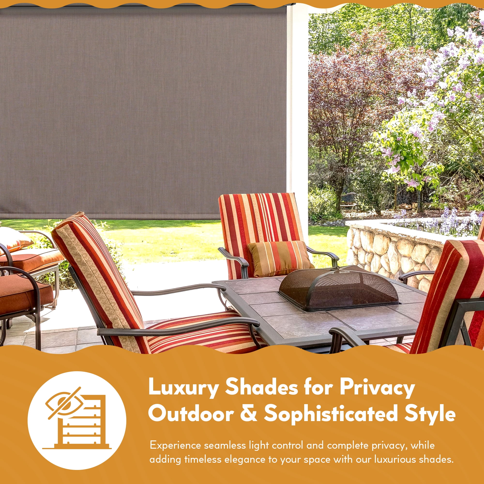 Radiance Patio Sun Shade, Exterior Cordless Blinds, Coconut Brown, 72" x 72"