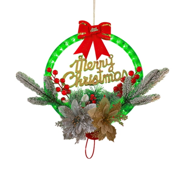 Luzes de Navidad Led Corona de Navidad con Arco, Agujas de Pino Rojo Simuladas Y Energía de la Batería de la Lámpara, Suministros de Fiesta de Corona de Luz Caliente Led, Puertas de Regalo para el Hog
