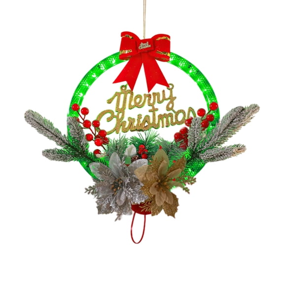12 Inch Christmas Wreaths for Front Door, Winter Decor Christmas Wreath With Bow Ribbon, Artificial Red Pines Needles and Lights Battery Powered, LED Warm Light Garland Party Housewarming Gifts