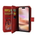 thumbnail image 6 of Allytech Zipper Pocket Case for iPhone 16, Flip PU Leather Wallet Cover with Card Slots & Hand Strap, Shockproof Kickstand Magnetic Buckle Protective Stylish Cover for iPhone 16, Red, 6 of 11