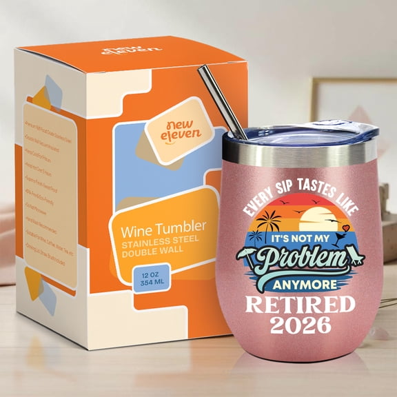 NewEleven Funny Retirement Gift for Women 2026, Retired 2026 Wine Tumbler 12oz, Coworker Farewell Gift for Her, Boss Leaving Present